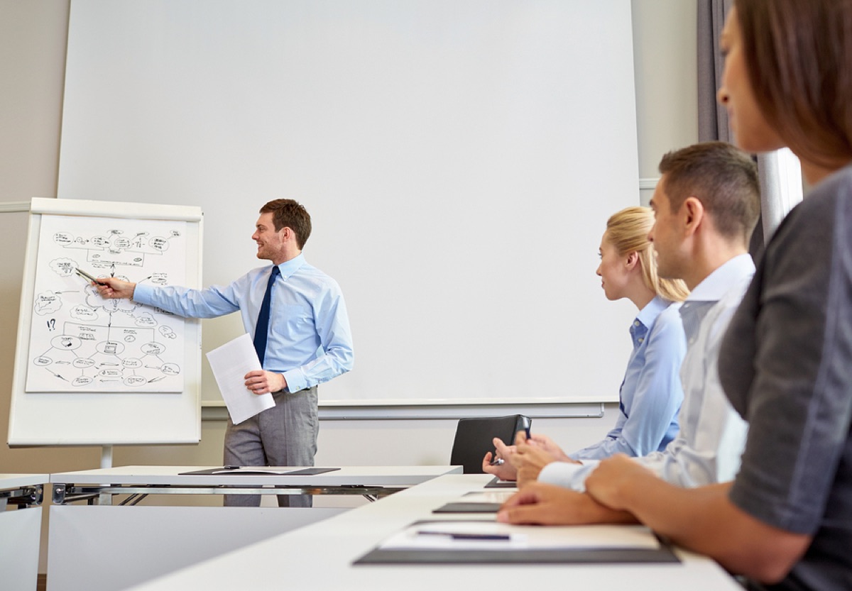 Team member presenting a strategic planning diagram